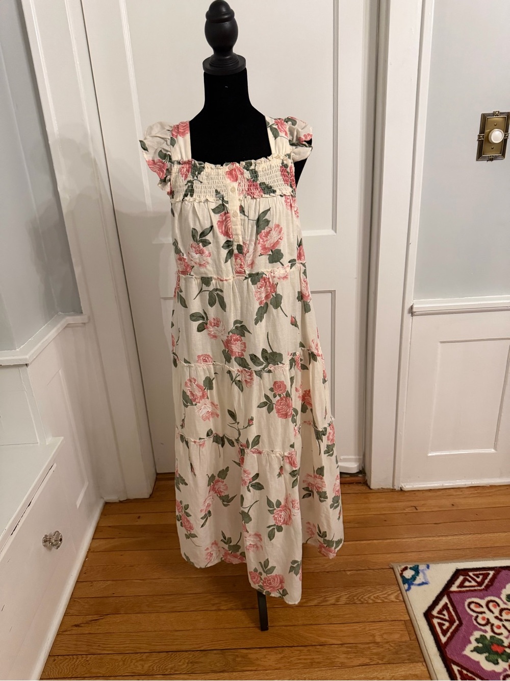 Old Navy Cream Maxi Dress with Pink Floral Print